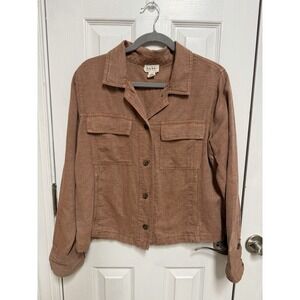 Nicole Miller New York Linen Lyocell Utility Jacket L Milk Chocolate Shacket